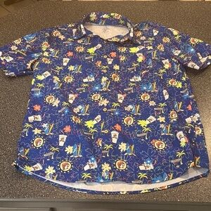 Buc-ee's Blue Tiki Camper Button Up Short Sleeve Shirt - size Medium